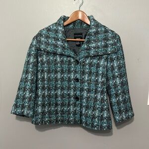 Doncaster Vintage Jacket Teal/Gray Black Metallic Thread 6 Very Pretty EUC!